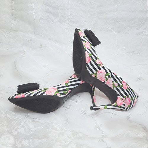 Betsey Johnson Women's Bret Striped Floral Print Pumps Size 8