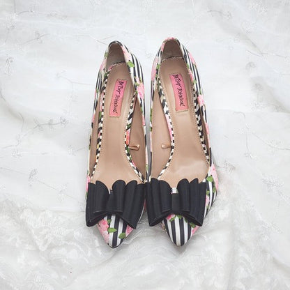 Betsey Johnson Women's Bret Striped Floral Print Pumps Size 8