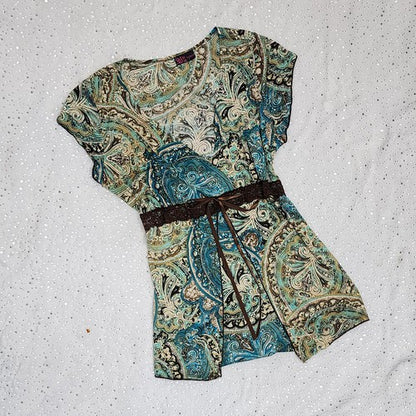 Green and blue paisley top by Agenda