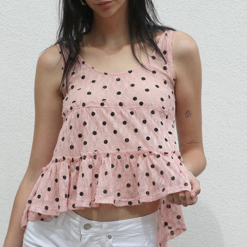 Pink polka dot shear top