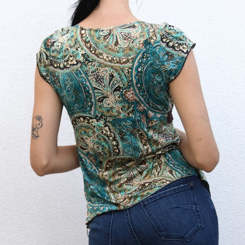 Green and blue paisley top by Agenda