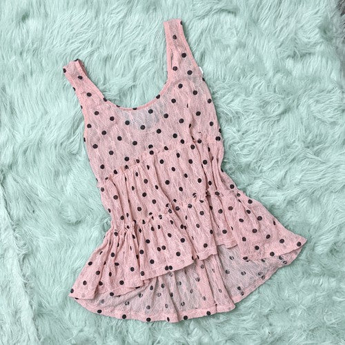 Pink polka dot shear top